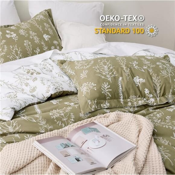 Bedsure King Comforter Set - Olive Green Bed Set, 3 Pieces Cute Floral Bedding, - Picture 4 of 14